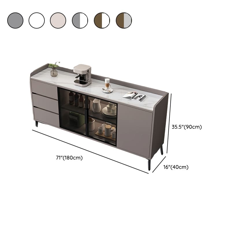 Stone Top Modern Wood Sideboard Credenza with 3 Drawers and Glass Doors thumbnail 19