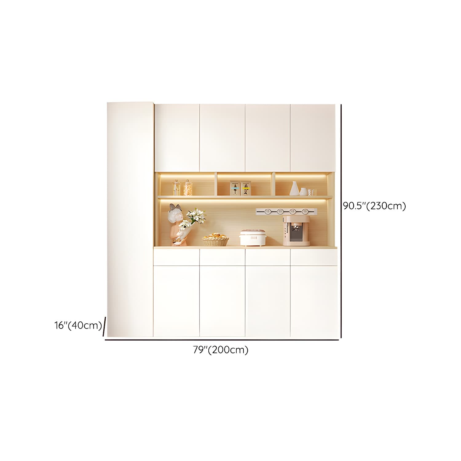 Scandinavian White Wood Buffet Sideboard Cabinet with Cabinets and Shelves thumbnail 21