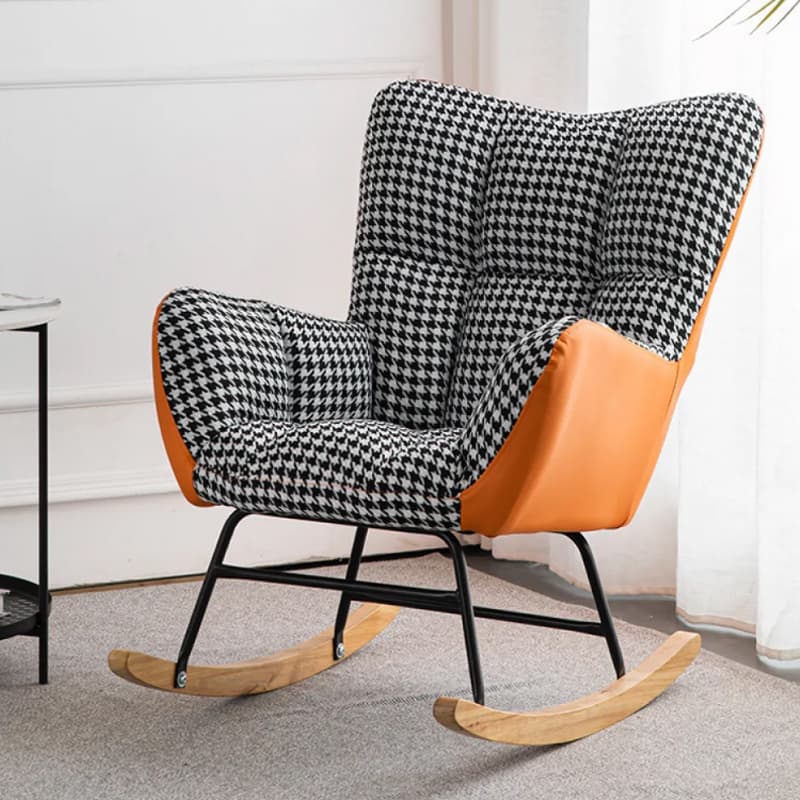 Midnight Black/Olive Green/Lemon Color Ergonomic Stationary Rocking Chair Couch with Rear & Round Arm thumbnail 13