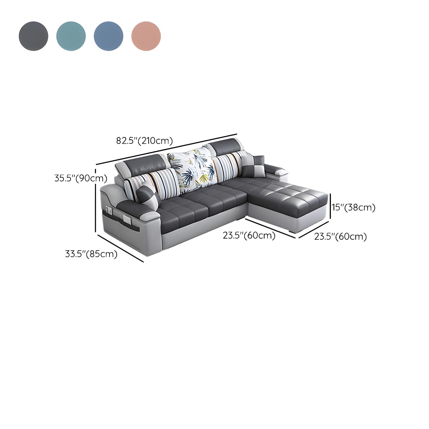 Reversible L-Shape Scandinavian Sectional Sofa with Ottoman and Adjustable Headrest in 2 Piece Set thumbnail 20