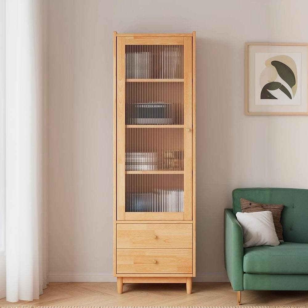 Scandinavian Solid Wood Accent Cabinet with Glass Door, 1 Cabinet and 2 Drawers for Living Room thumbnail 4