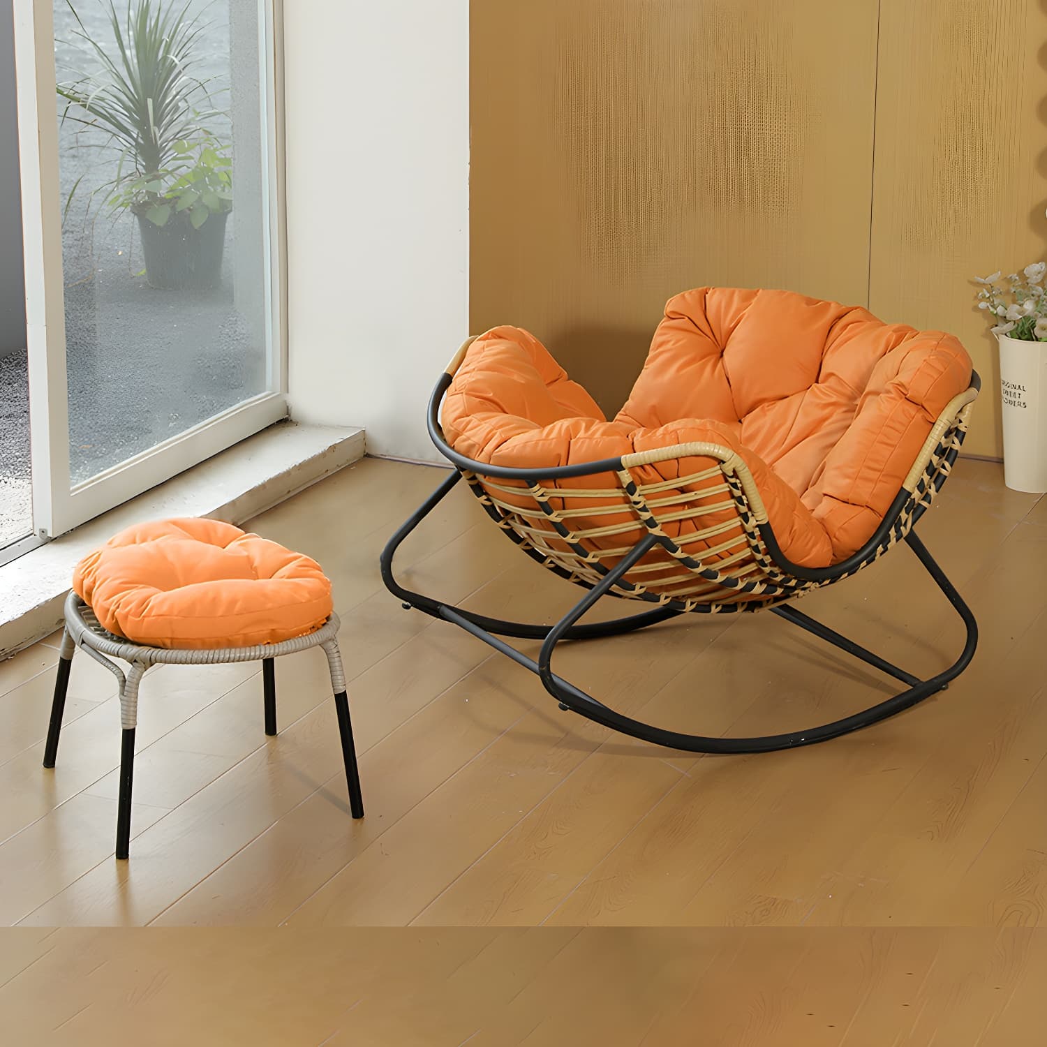 Modern Metal Upholstered Rocking Chair with Removable Back Cushion - Perfect Addition to Your Porch thumbnail 13