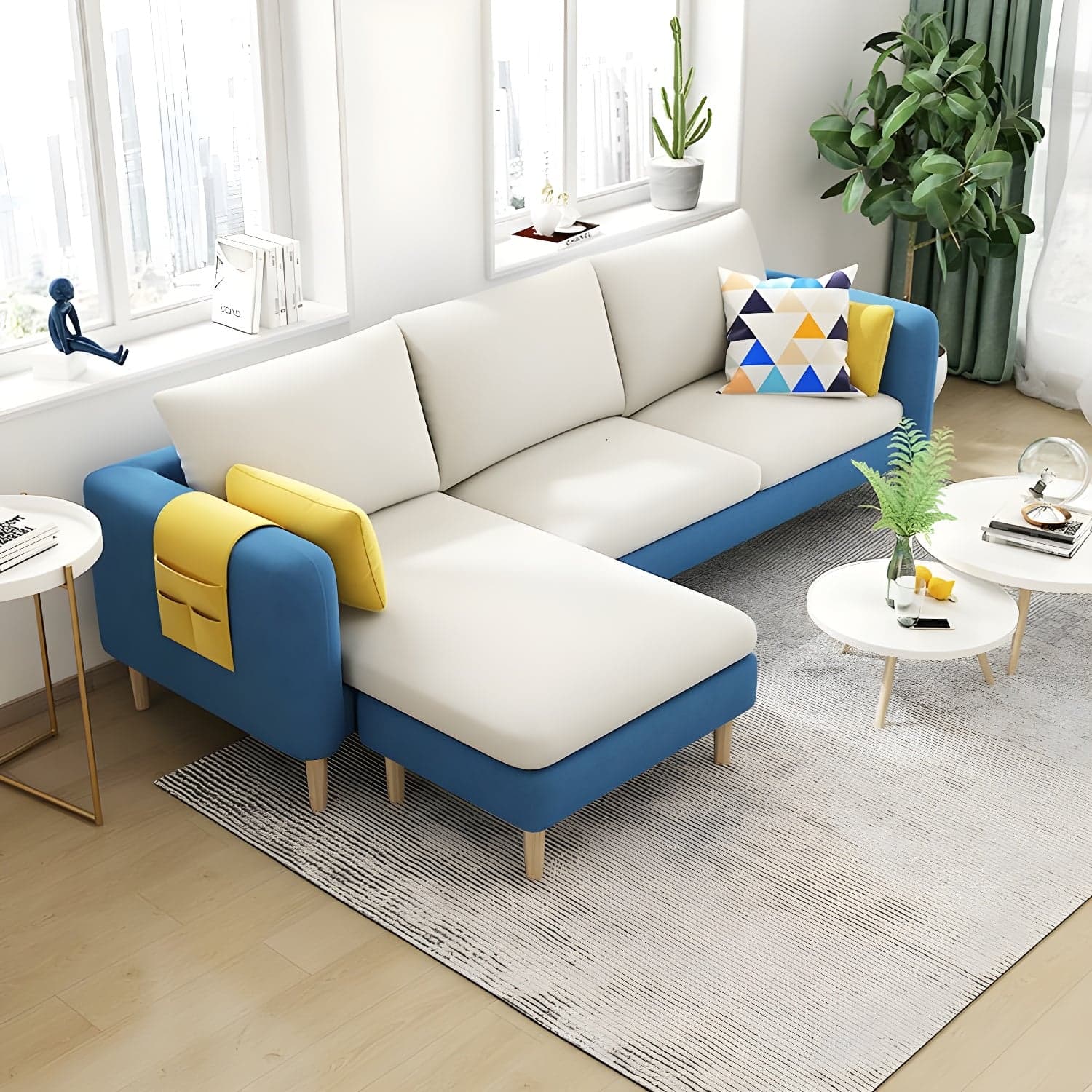 79.5" W L-Shaped Sectional Sofa with Square Arm and Bolster Pillows thumbnail 3