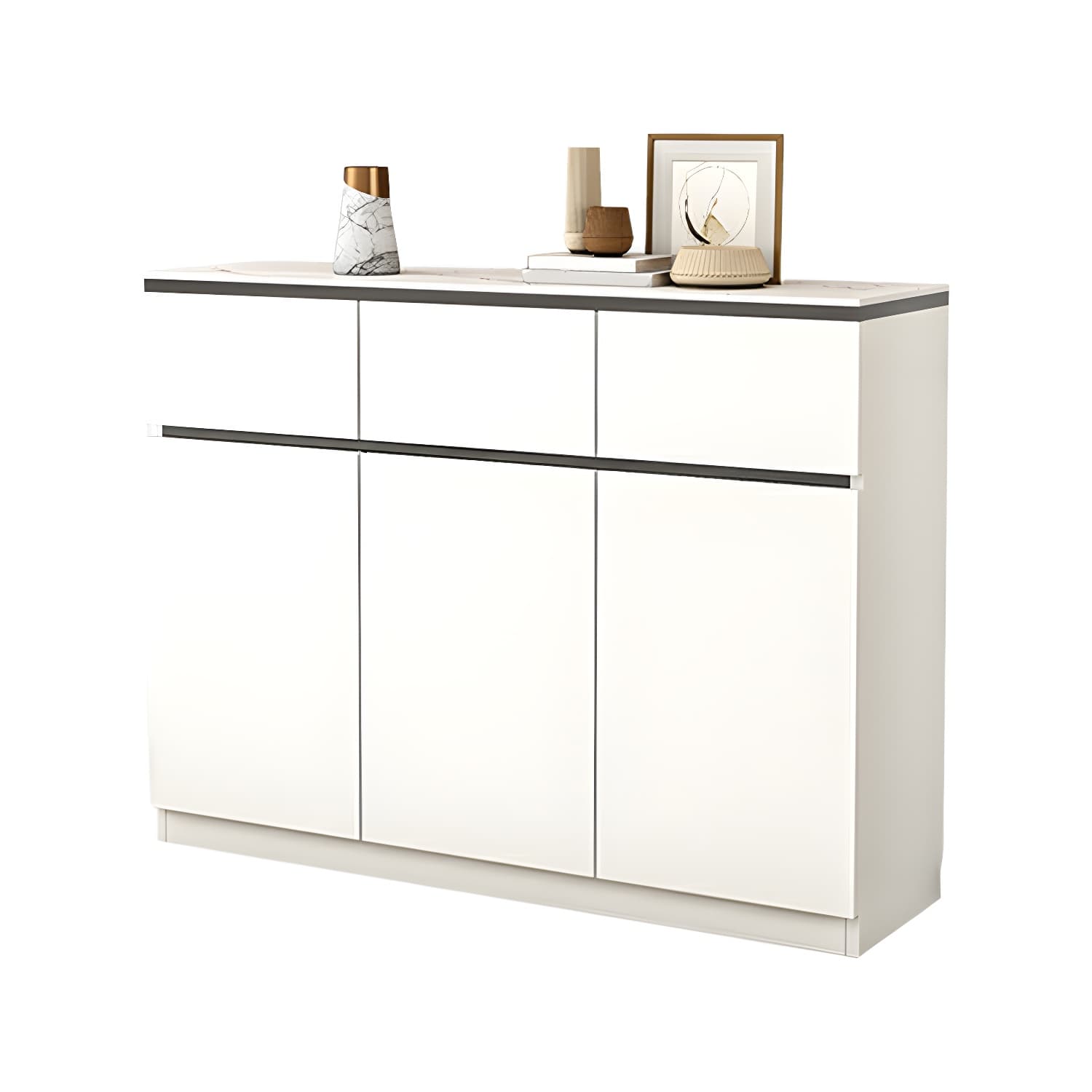 Modern Wood Sideboard Credenza with Drawers and Cabinets - Stone Countertop - image 7