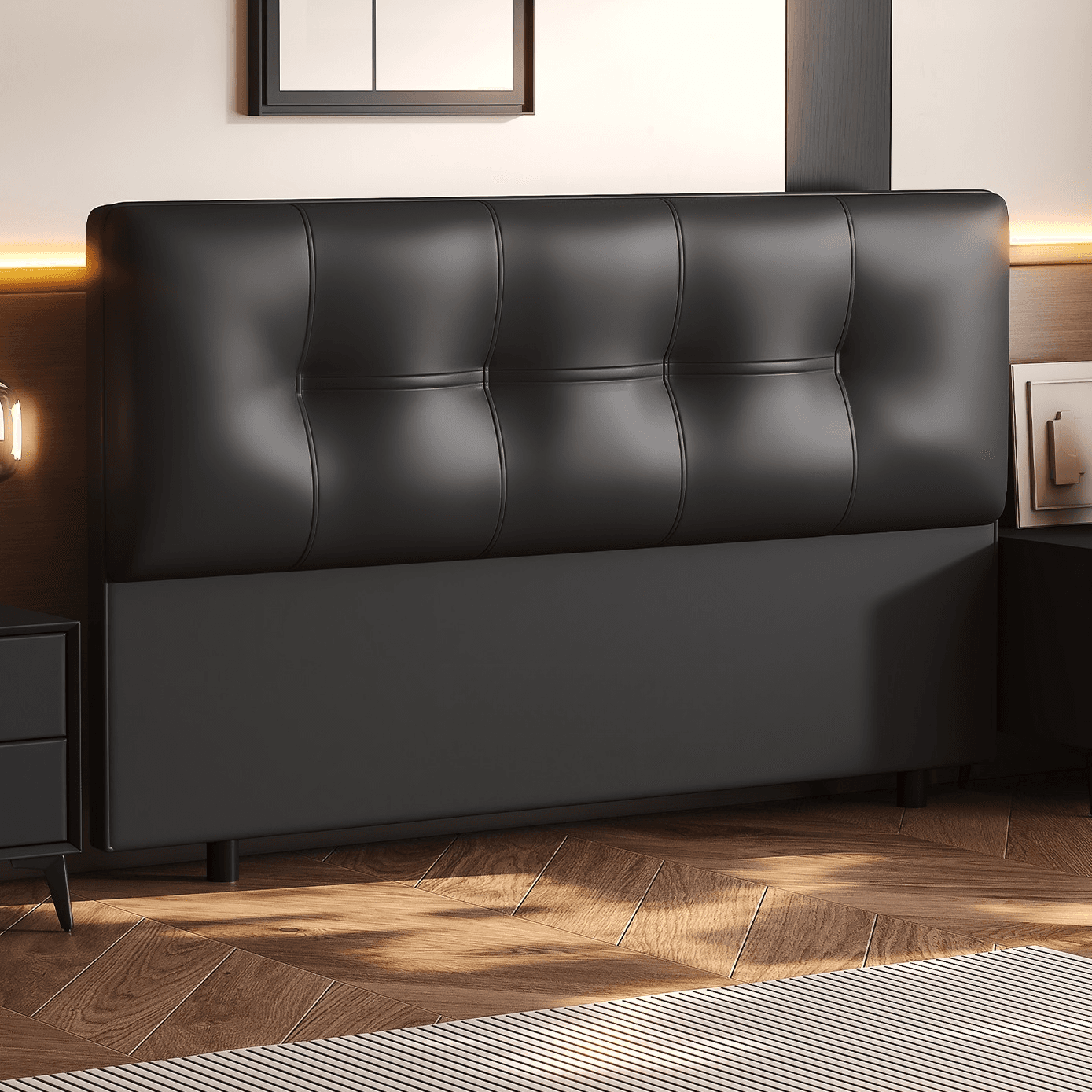 Simplistic Style Panel Headboard with No Distressing, Piled Tufted Rectangular Design for King/Queen/Full Bed, Featuring Sponge Upholstery and Standard Height thumbnail 4