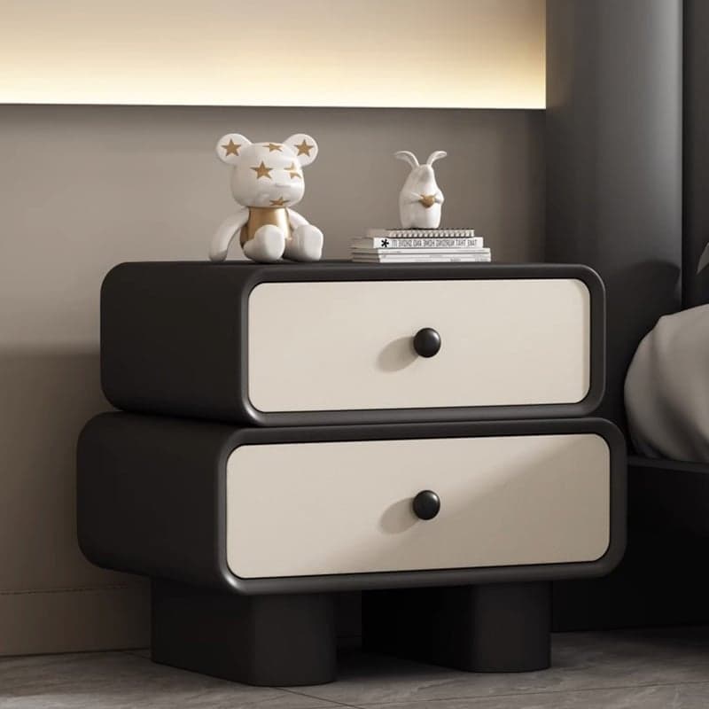 Contemporary Wood Nightstand with Drawer Storage and Faux Leather Countertop thumbnail 1