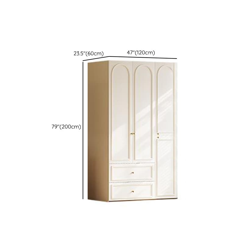 White Minimalist Manufactured Wood Wardrobe Closet with 2 Drawers, Soft Close Door, Interior Shelves, and Clothing Rod thumbnail 6
