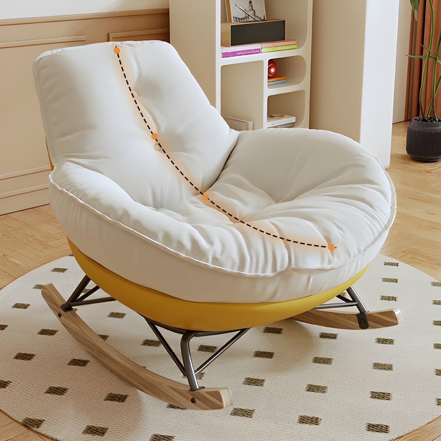 Indoor Contemporary Rocking Chair with Beige Upholstered and Wood Legs thumbnail 9
