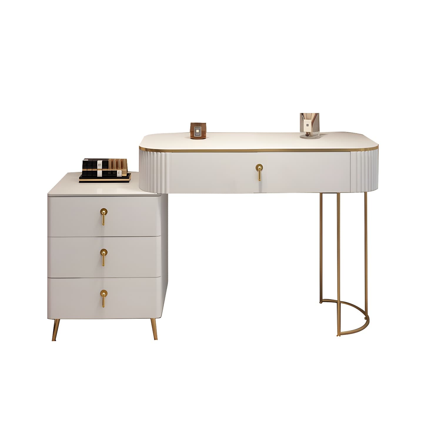 Contemporary Mirrored Wood Top Makeup Vanity Desk White/Gray Dressing Table thumbnail 16