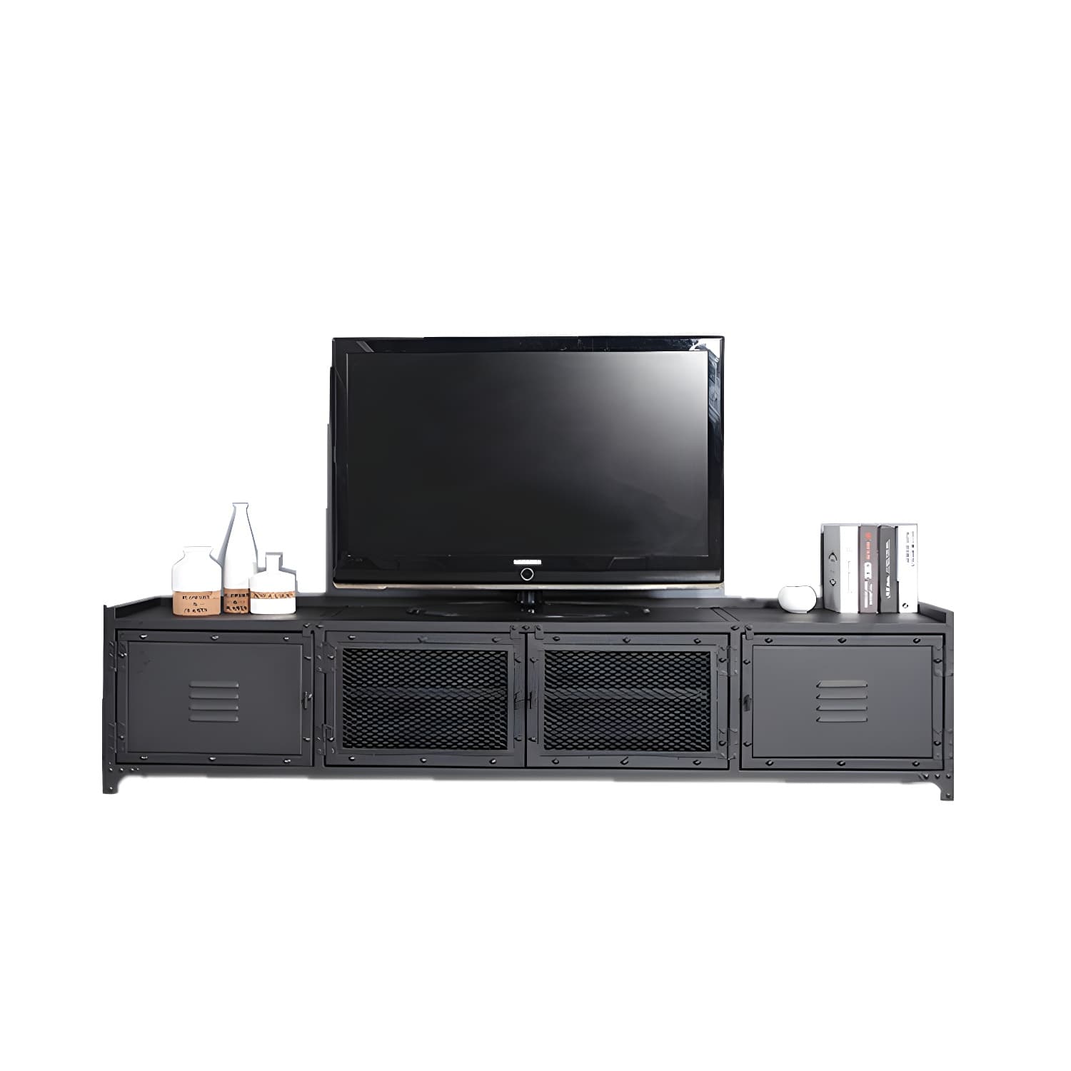 Industrial Style Metal TV Stand Black Colour Enclosed Storage TV Console with Cabinet thumbnail 5
