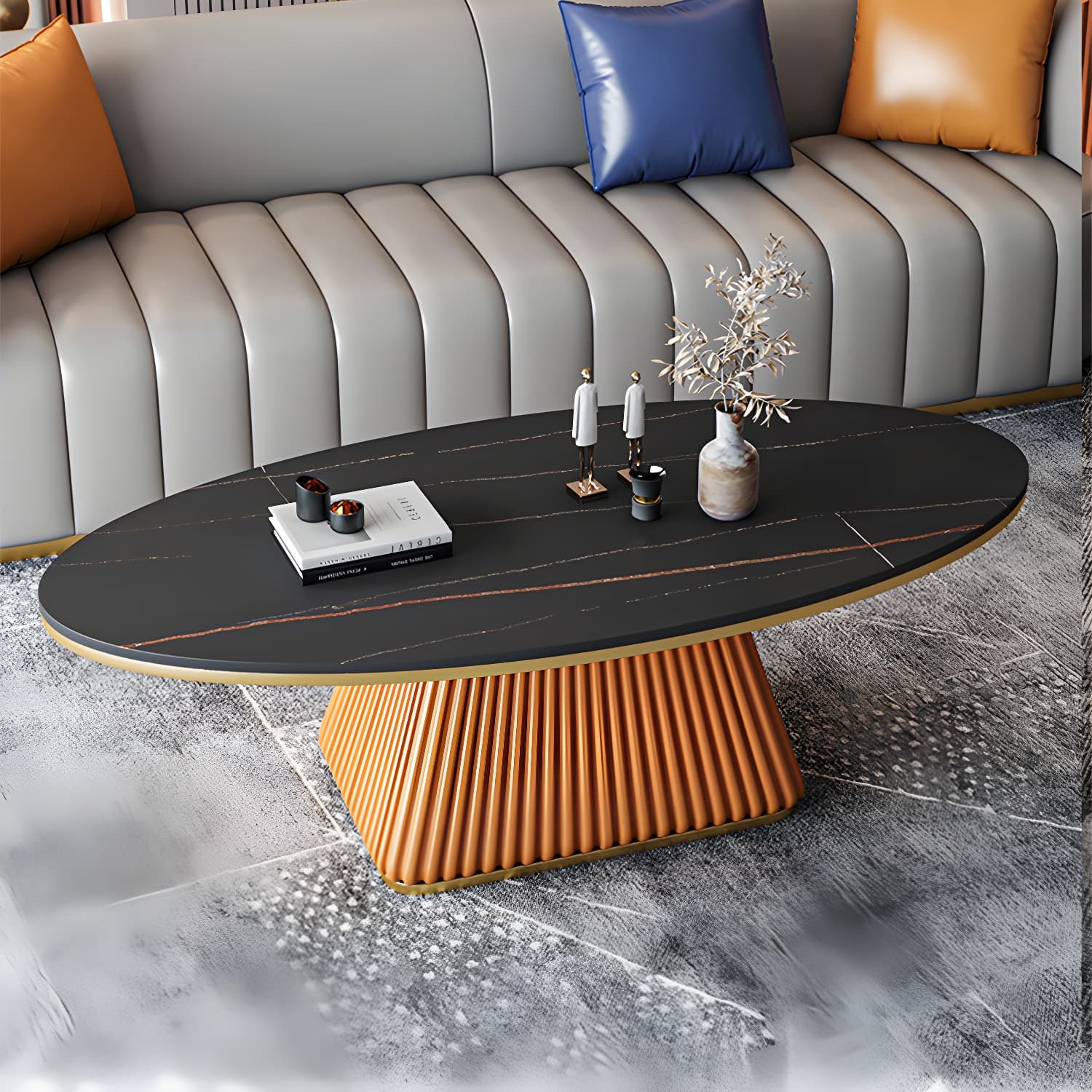 Elliptical Stone Coffee Table Pedestal 1 Single Cocktail Table - 17.72" H thumbnail 5