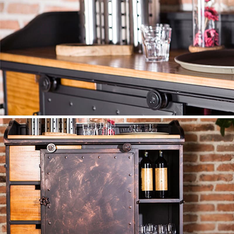 Industrial Metal Sideboard Cabinet with Wood Countertop, 3 Drawers, and Sliding Doors - image 8