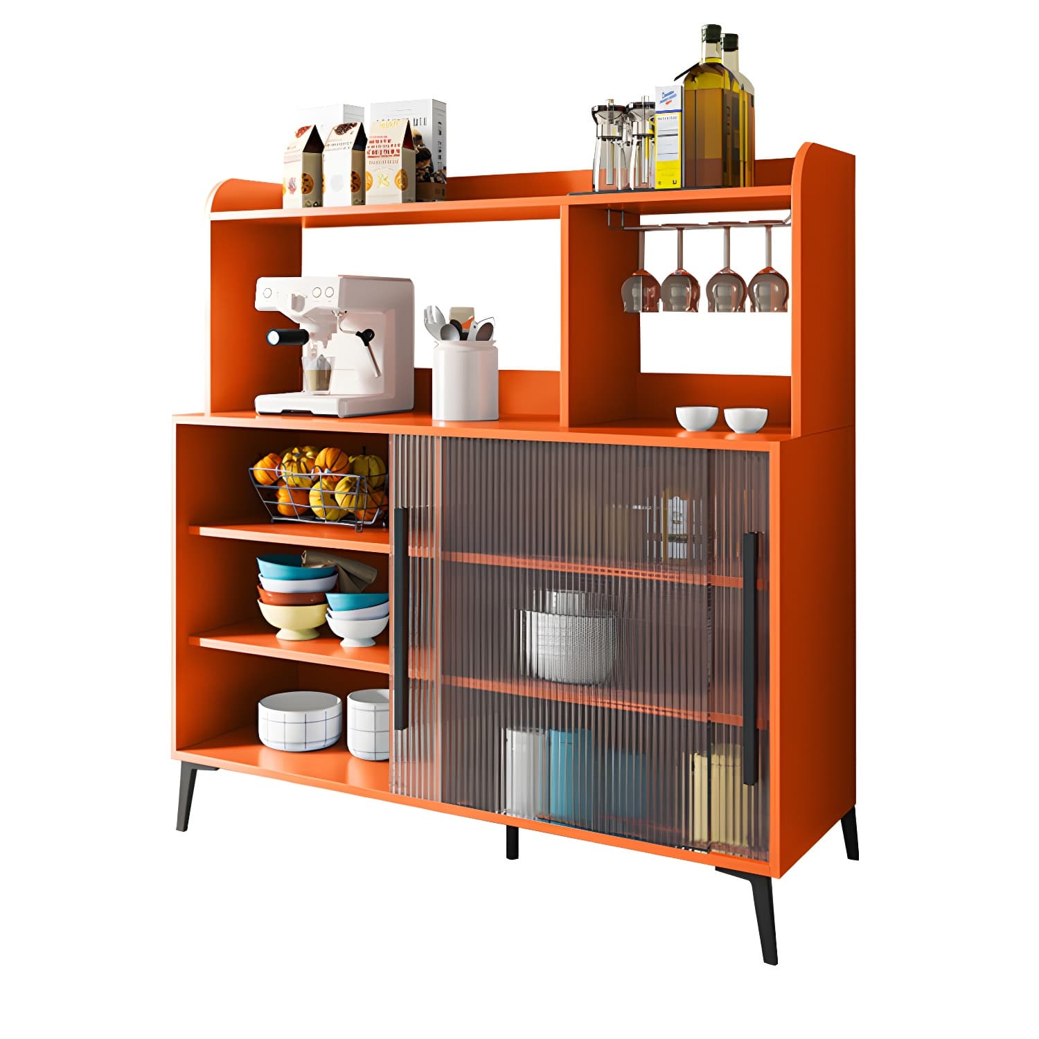 Contemporary Engineered Wood Glass Door Sideboard with Shelf for Dinging Room thumbnail 13