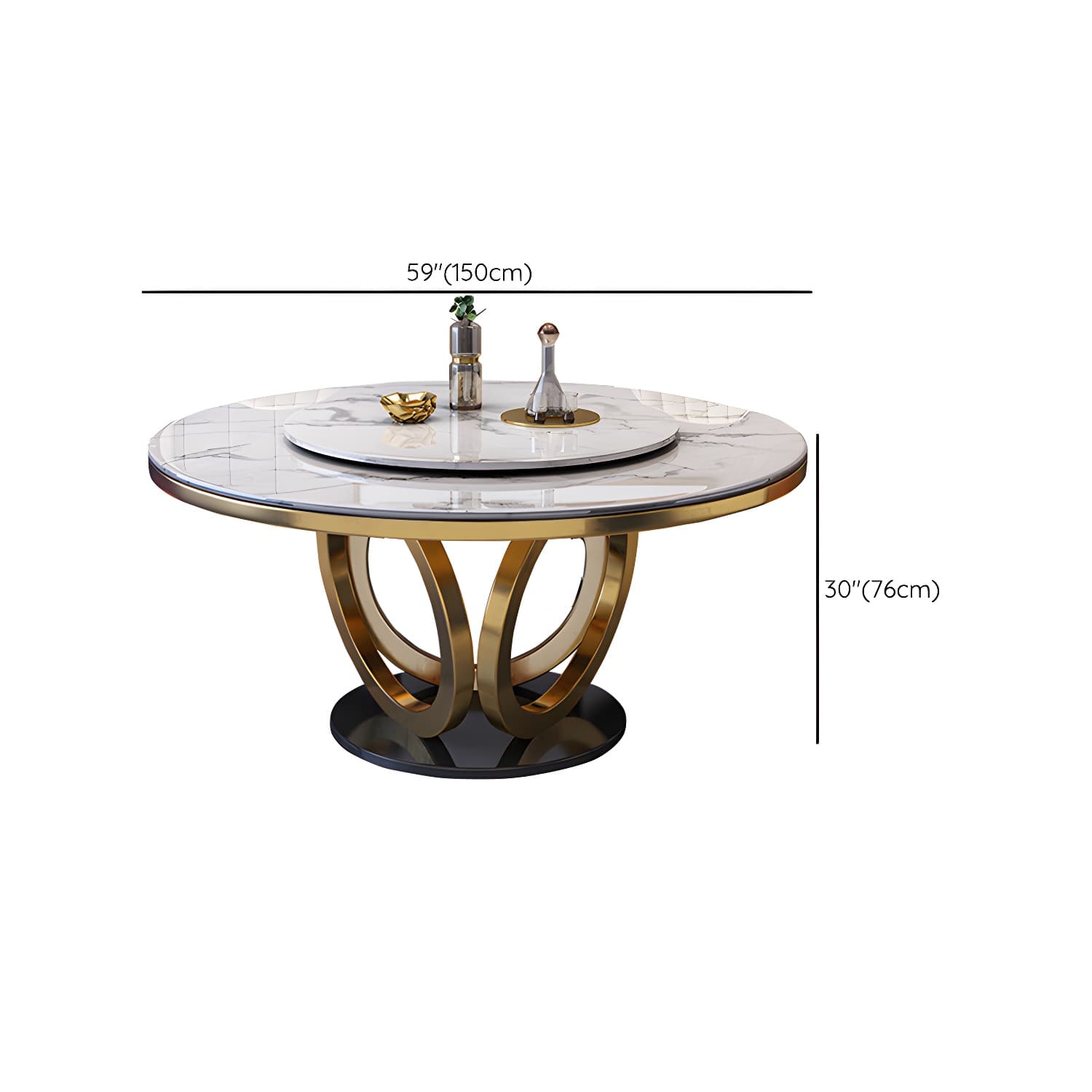 Glamorous Round Marble Dining Set with Gold Metal Pedestal Base and Upholstered White Chairs thumbnail 13