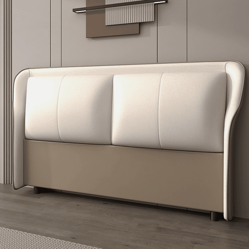Trendy Wingback Headboard in Natural Wood with No Distressing, Rectangle Shape for Full/Queen Bed, Featuring Sponge Upholstery and Standard Height