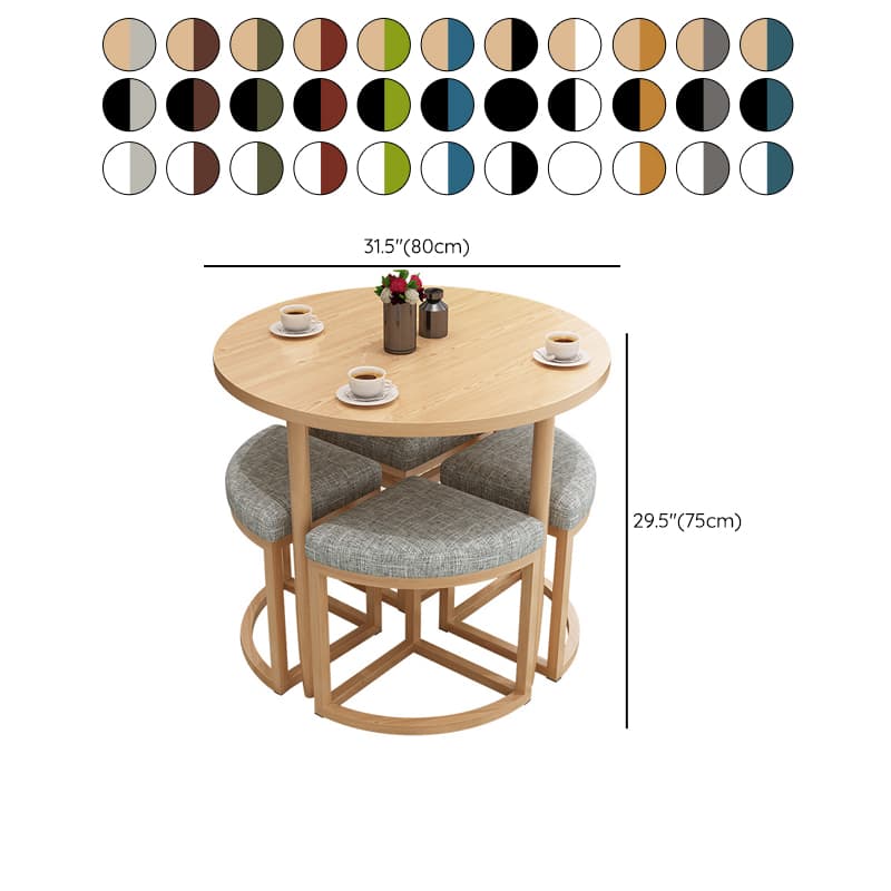 Reclaimed Wood Round Dining Table Set with Metal Toboggan Base and Upholstered Backless Chairs for 4 People thumbnail 41