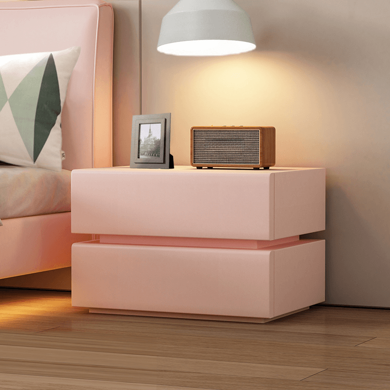 Art Deco Style Bedside Cabinet Nightstand with 2 Drawers and Pine Countertop thumbnail 7