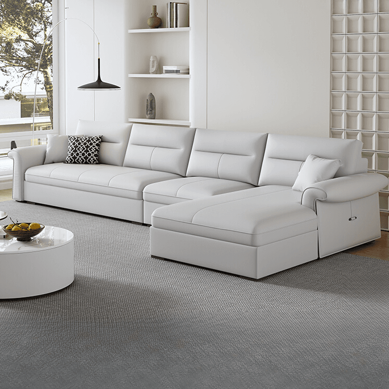 L-Shape/Straight Sofa/Sofa Chaise in Chalk with Under-seat-storage, Right Hand Facing/Horizontal Orientation, and Round Arm thumbnail 1