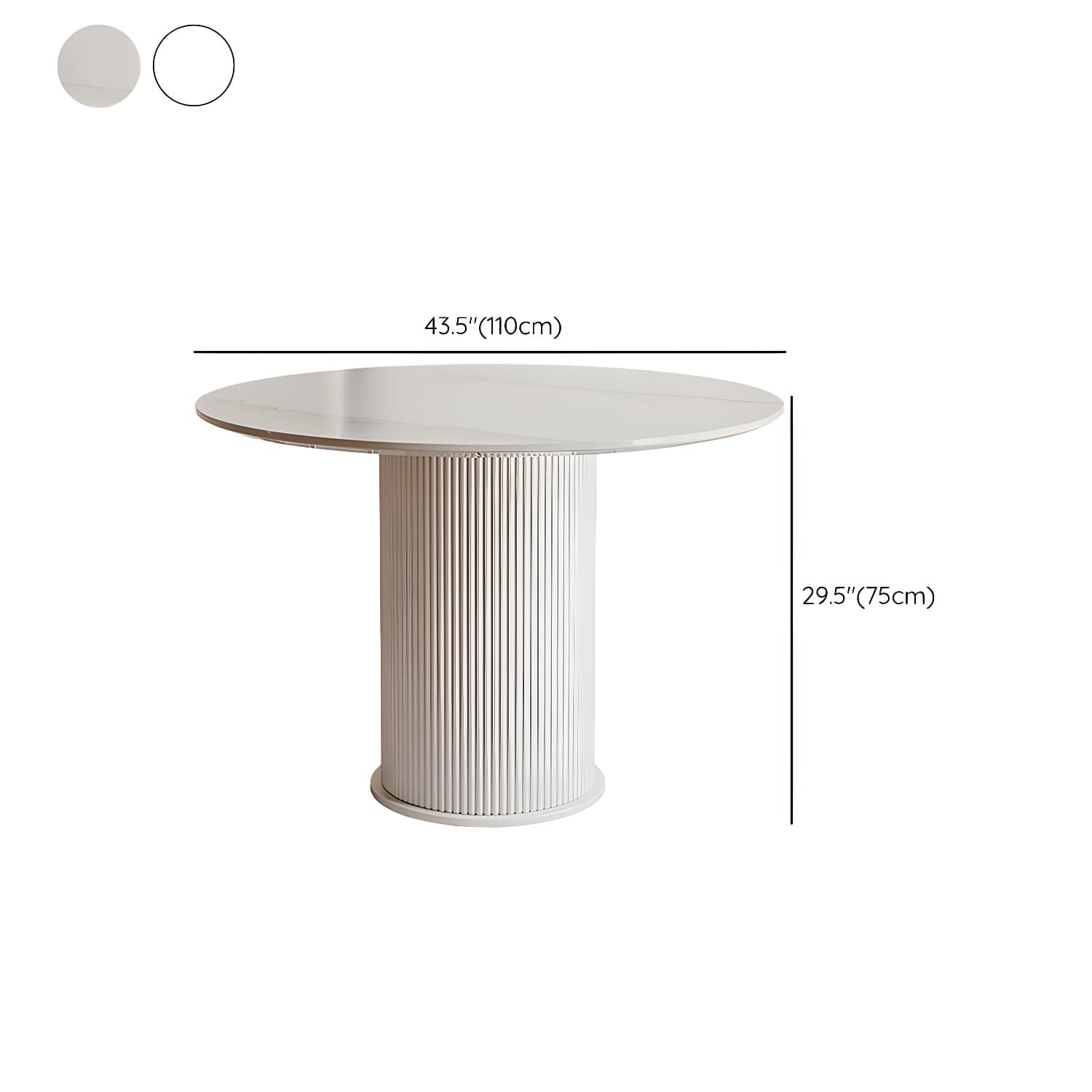 Round White Stone Modern Dining Table with White Steel Pedestal Base Standard Height thumbnail 13