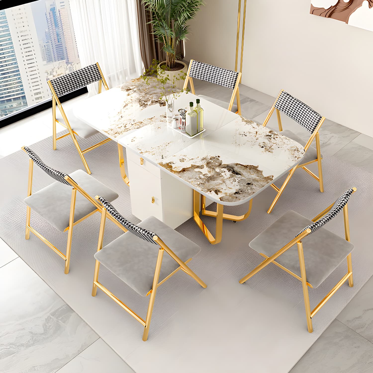 Modern Sintered Stone Dining Table Set 1/3/5/7 Pcs Folding Table and Chairs thumbnail 2