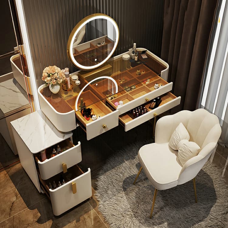 Contemporary Slate Countertop Adjustable Makeup Vanity with Drawers for Bedroom thumbnail 5
