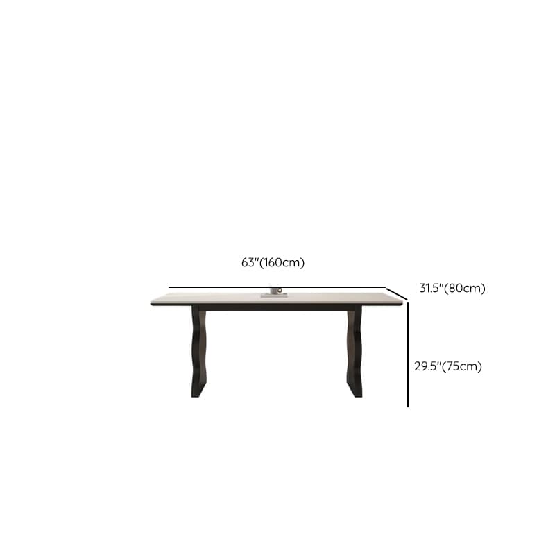 Dining Table Set with Rectangular Shape, Two-sided Pedestal, Fixed Table, Padded Chair with Back, 5-piece in White thumbnail 15