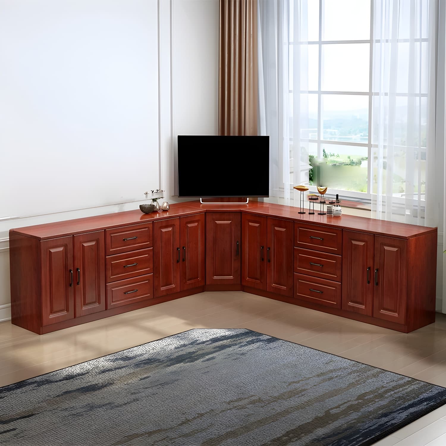 Modern Solid Wood Corner TV Stand Console with 6 - Drawer - 27.56" thumbnail 15