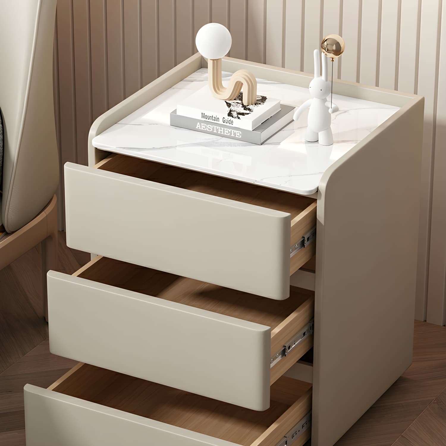 Modern Three Drawers Table Nightstand with Slate Countertop for Bedroom thumbnail 11