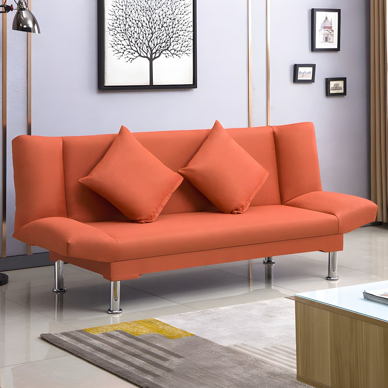 Silver Transitional Modern Tight Back Sofa Bed 29.53"High Armless Sofa Bed thumbnail 30