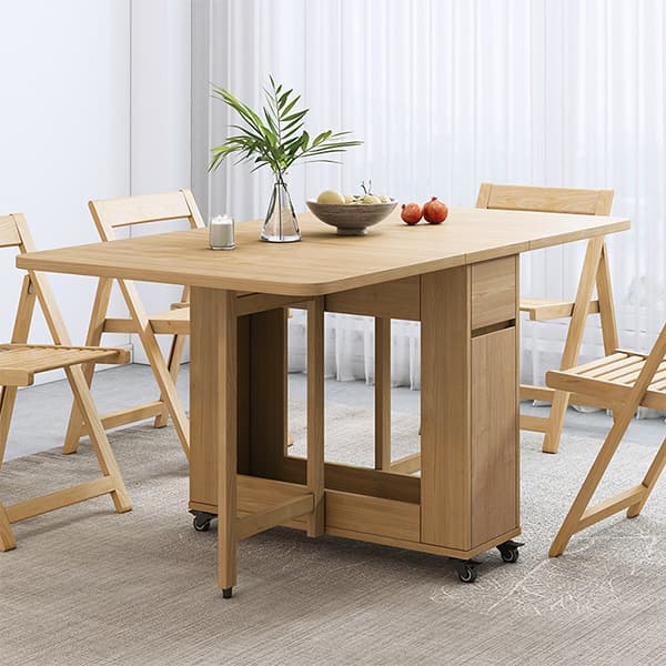 Scandinavian Wood Drop Leaf Dining Table with Storage and Expandable Design thumbnail 5