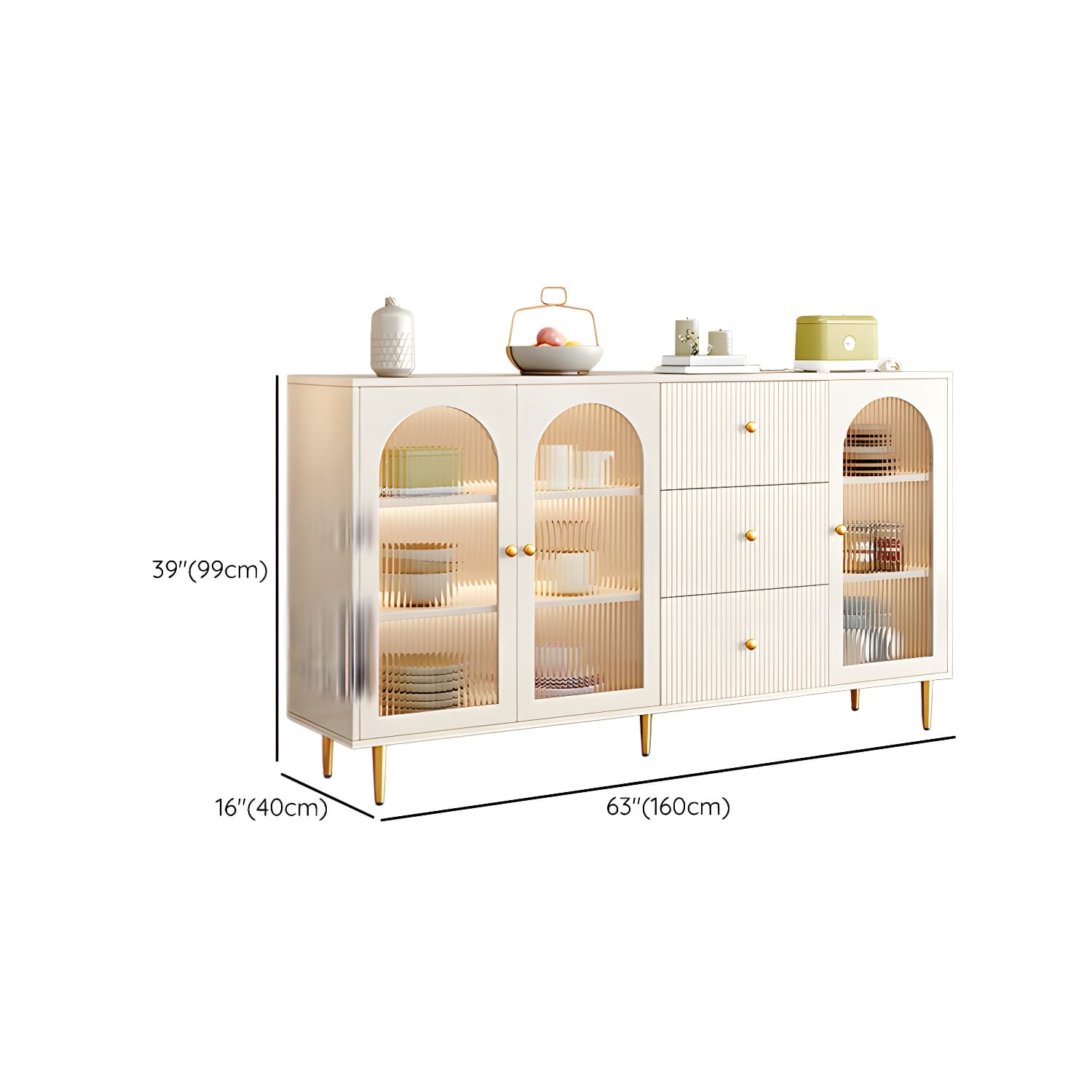 Glam White Wood Sideboard Credenza with Glass Doors and Adjustable Shelves thumbnail 20