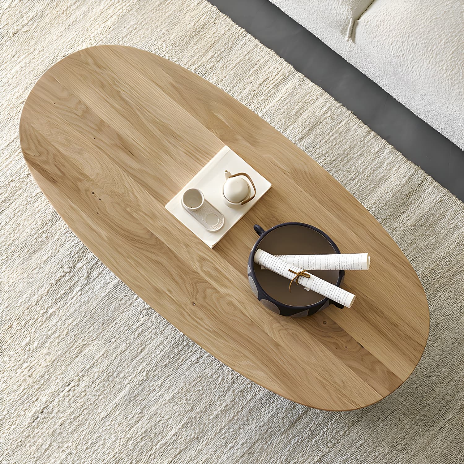 North European Wooden Coffee Table Oval Coffee Table for Living Room thumbnail 3