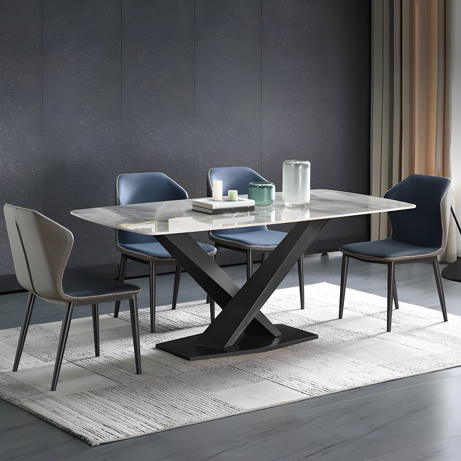 Modern Sintered Stone Top Dining Set Rectangular 1/4/5/7 Pieces Dining Area Table Set thumbnail 3