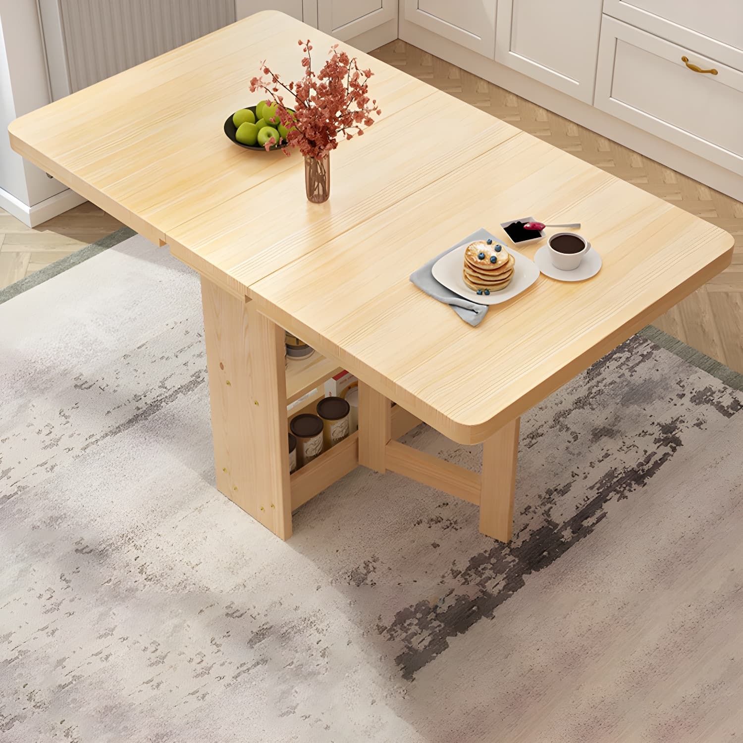 Modern Rectangular Wood Dining Table with Pedestal Base, Seats 4, Drop Leaf Design thumbnail 5