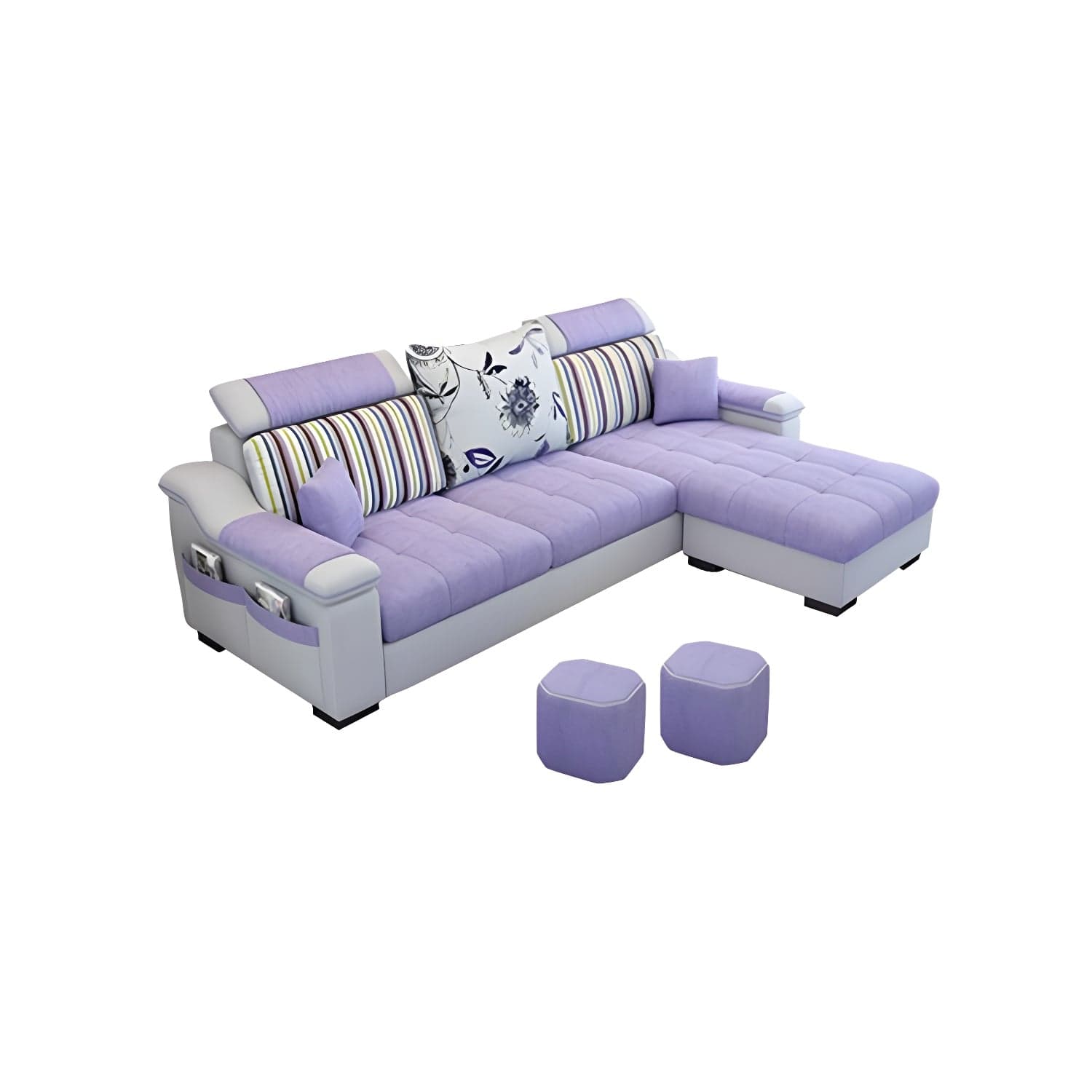 Modern Reversible Straight Sectional Sofa with Ottoman in Linen Upholstery, Sloped Arms thumbnail 8