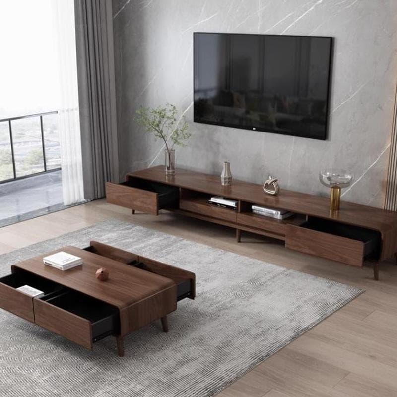 4-Drawer Modern Wood TV Stand with Open Storage and Cable Management thumbnail 7
