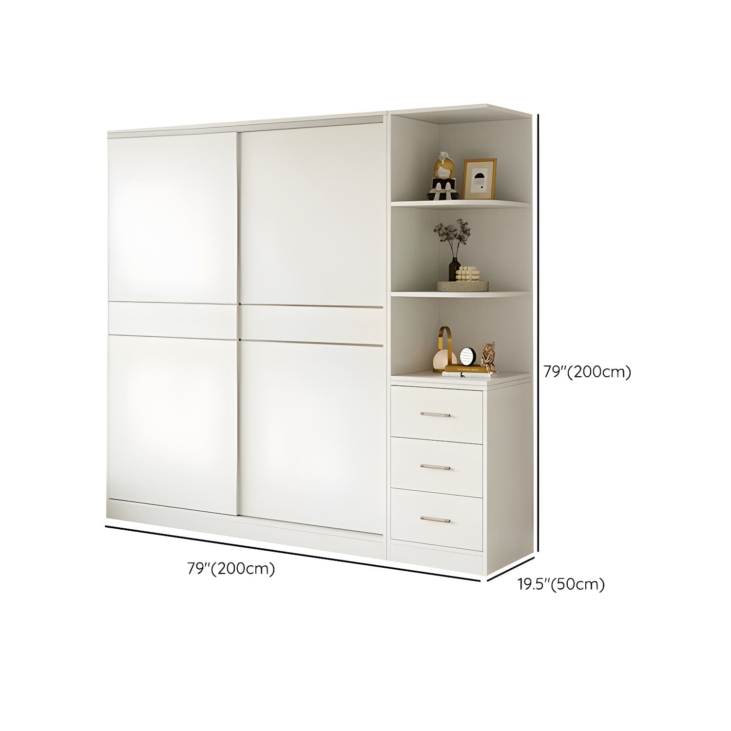 Modern White Wood Wardrobe Armoire with Sliding Doors, Shelves, and Soft Close Drawers thumbnail 28