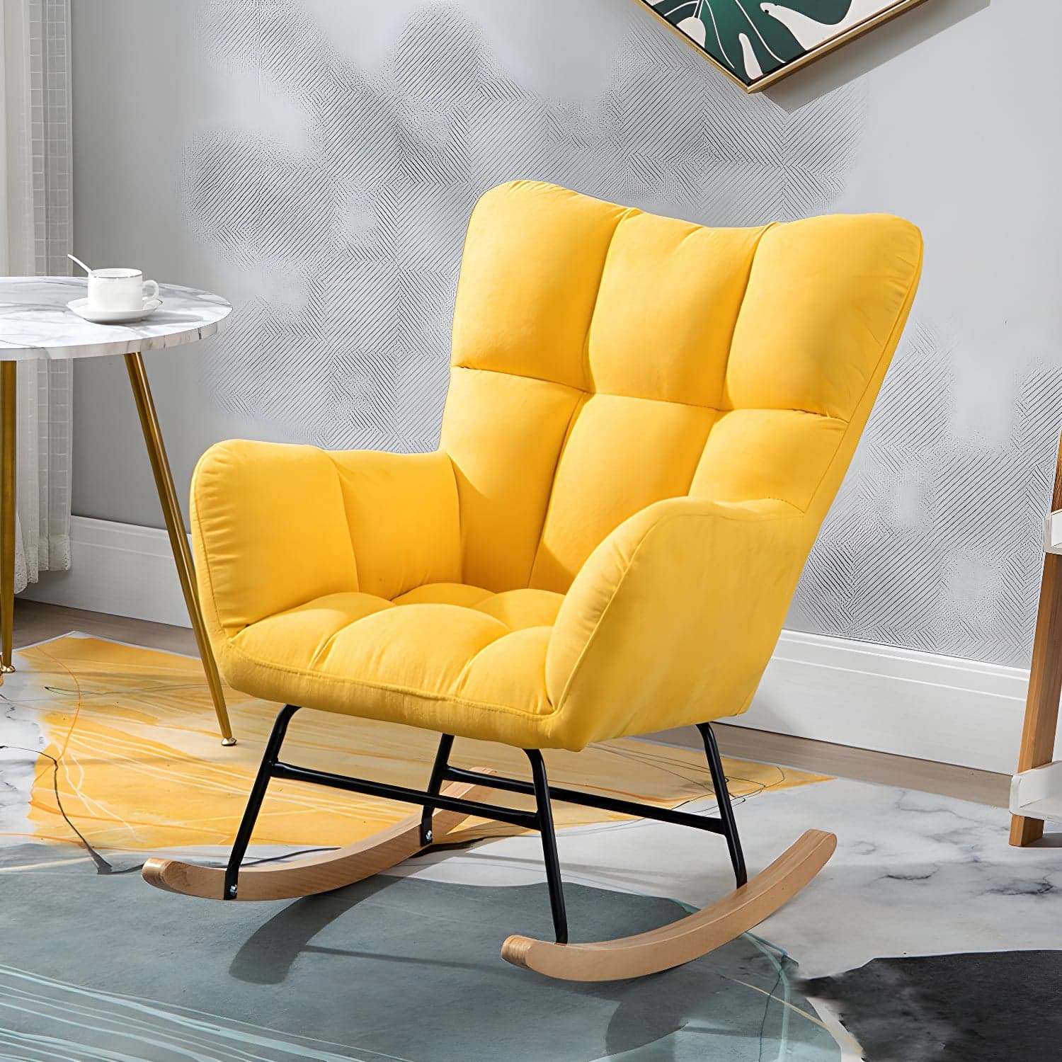 Modern Rocker Chair Upholstered Dark Legs Glider Button-Tufted thumbnail 12