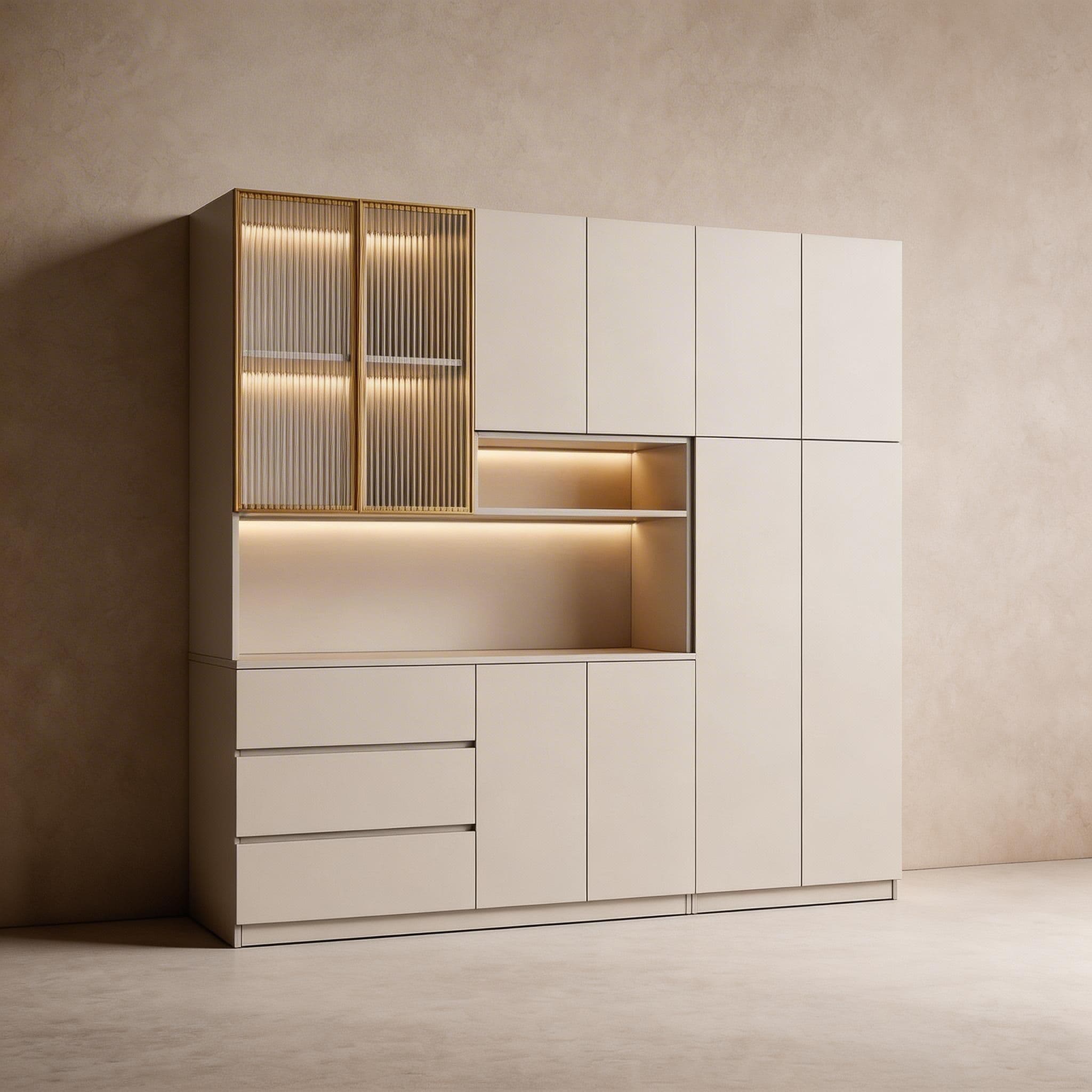 Trendy Sideboard with 3 Drawers, Cupboard, Wide/Standard/Narrow Sizes, 2/1 Shelves, Cabinets, and Glass-panel Door thumbnail 32