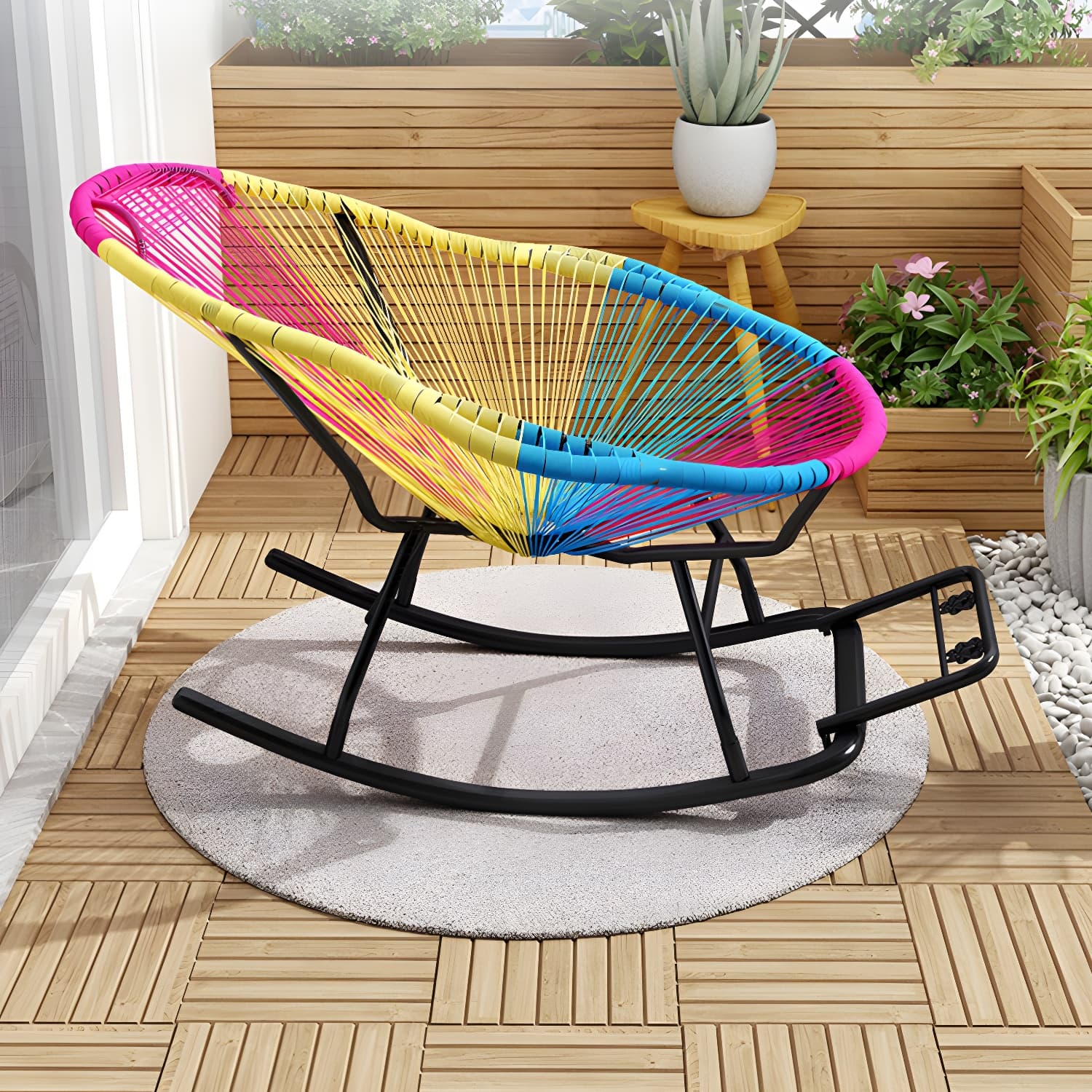 Rocking Accent Chair Wicker Contemporary Living Room Spindle Metal thumbnail 10