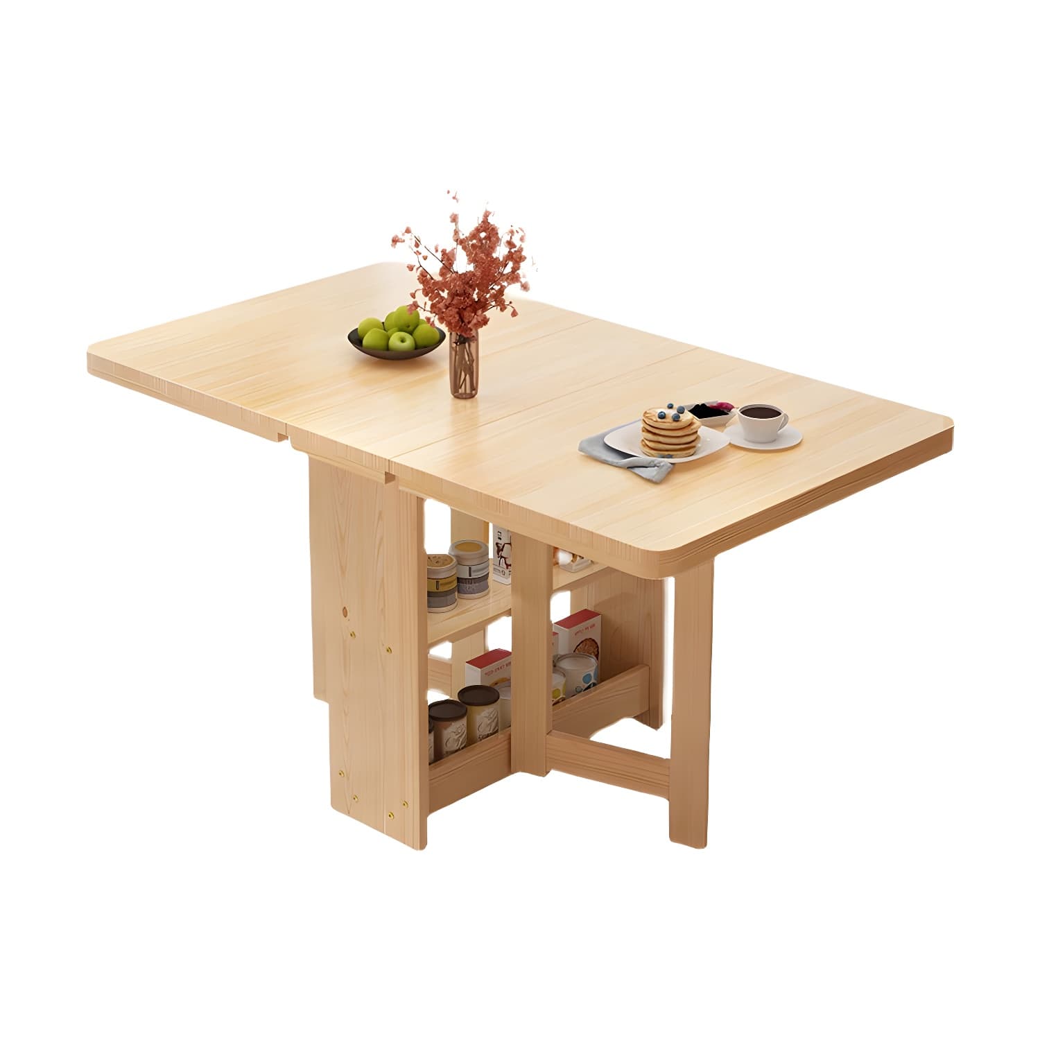 Modern Rectangular Wood Dining Table with Pedestal Base, Seats 4, Drop Leaf Design thumbnail 6
