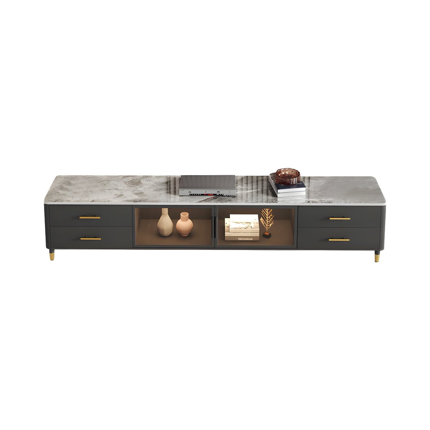 Stone Top Media Console Contemporary TV Media Stand with Metal Legs thumbnail 2