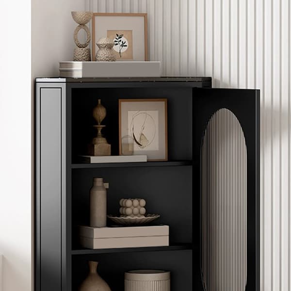 Modern Corner Accent Cabinet with Glass Doors and Iron Base (Easy Assembly) thumbnail 9