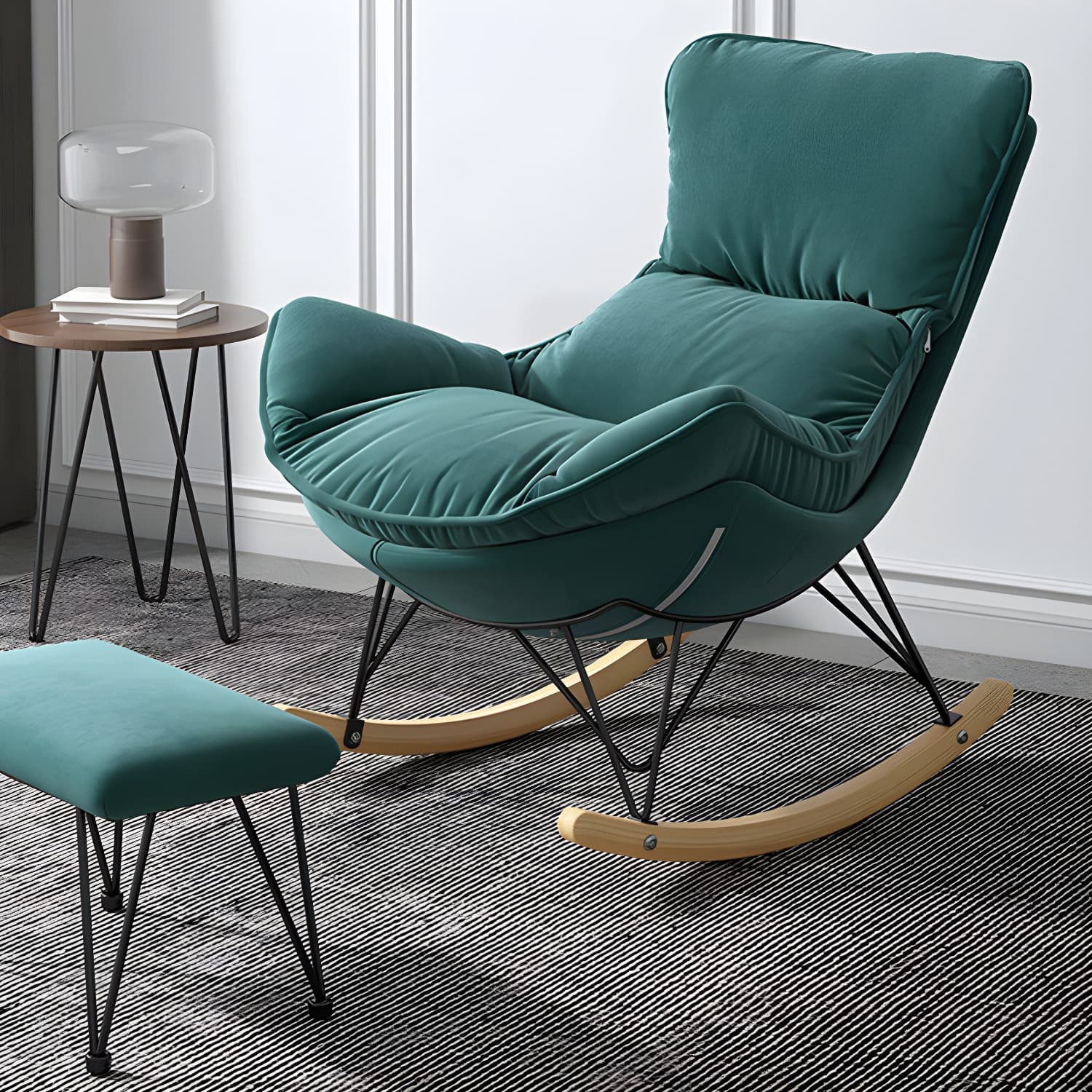 Simple Faux Leather Rocker Chair Plain Rocking Chair with Removable Cushions thumbnail 21