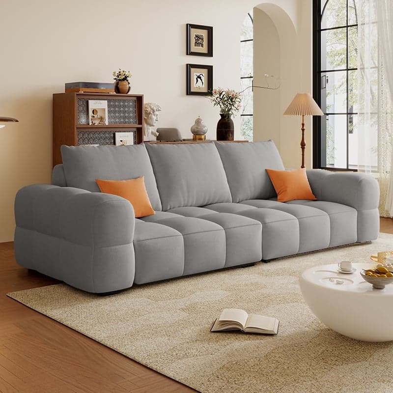 Contemporary Solid Color Tear Resistant Standard Sofa in Light Gray/Ivory/Coffee for 5/4 with 2 Pillows thumbnail 7