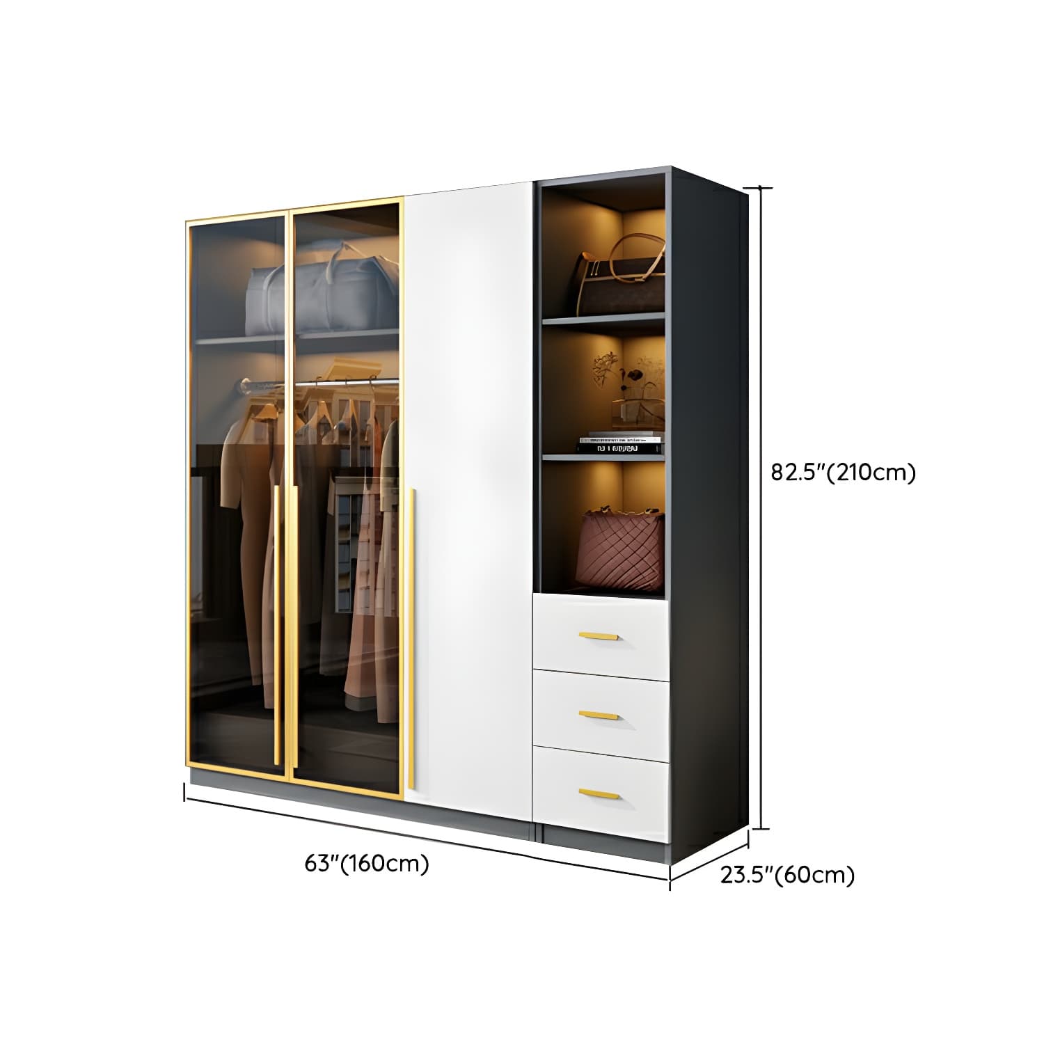 Contemporary Color Block Glass Doors Combination Armoire with Shelves Storage thumbnail 24