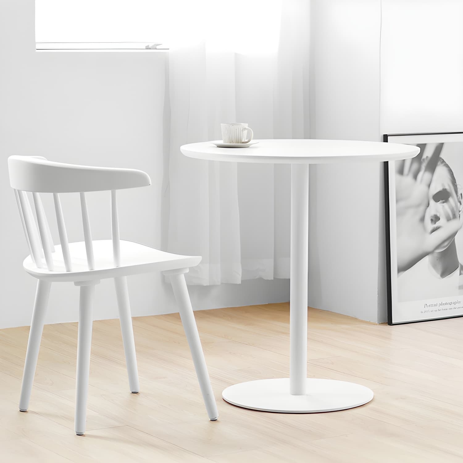 Round Tulip Base Casual Dining Table Four-Color Fixed Table with Solid Wood thumbnail 9