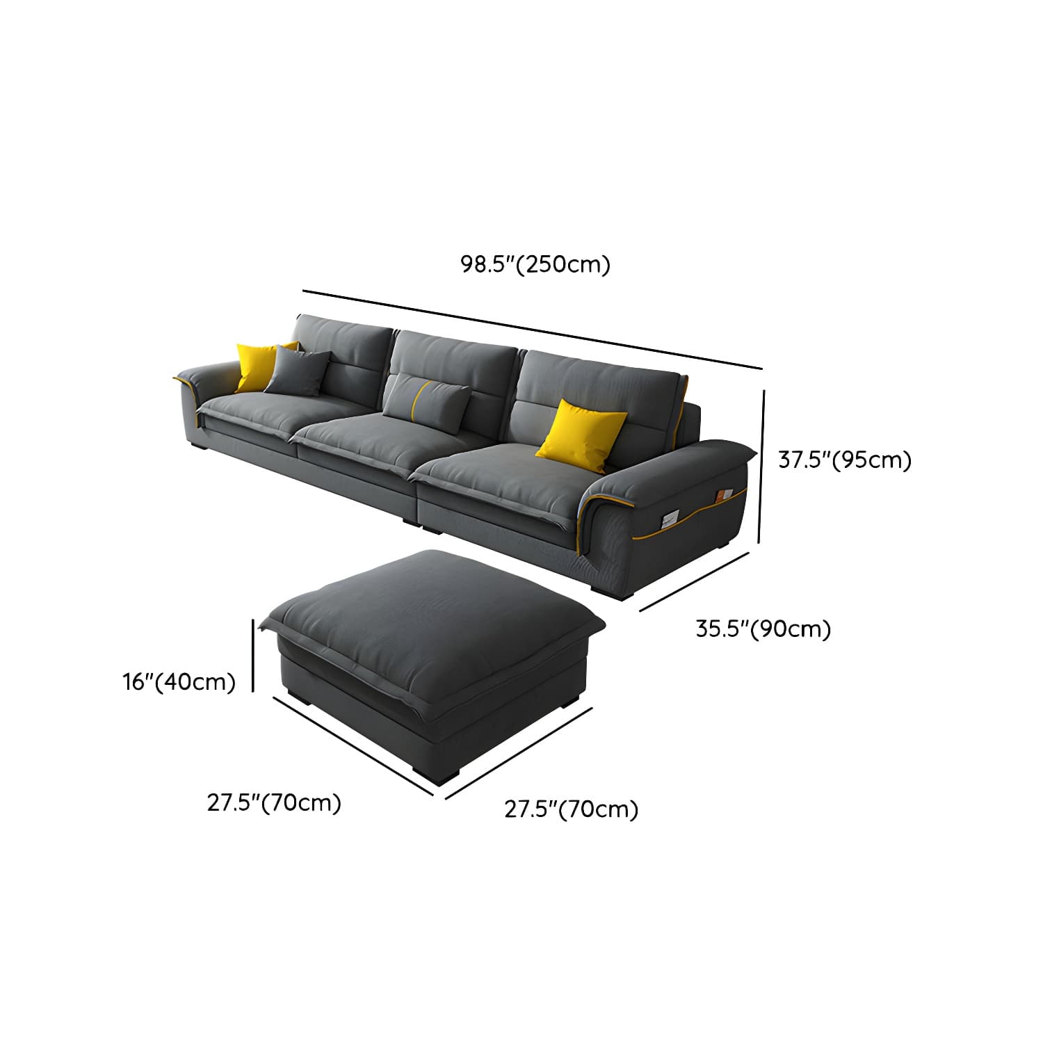 Modern Gray Cotton and Linen Sectional Sofa with Wood Frame and Storage Included thumbnail 18