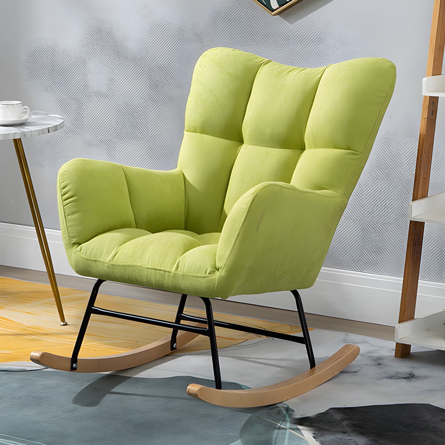 Modern Rocker Chair Upholstered Dark Legs Glider Button-Tufted thumbnail 10