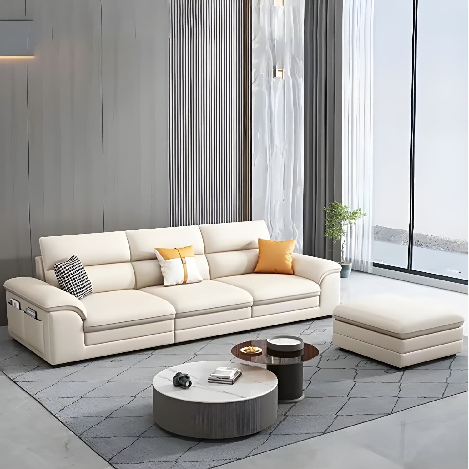 Modern Beige Stationary Sectional Sofa in Scratching Cloth with Wood Frame and Pillow Top Arms thumbnail 10